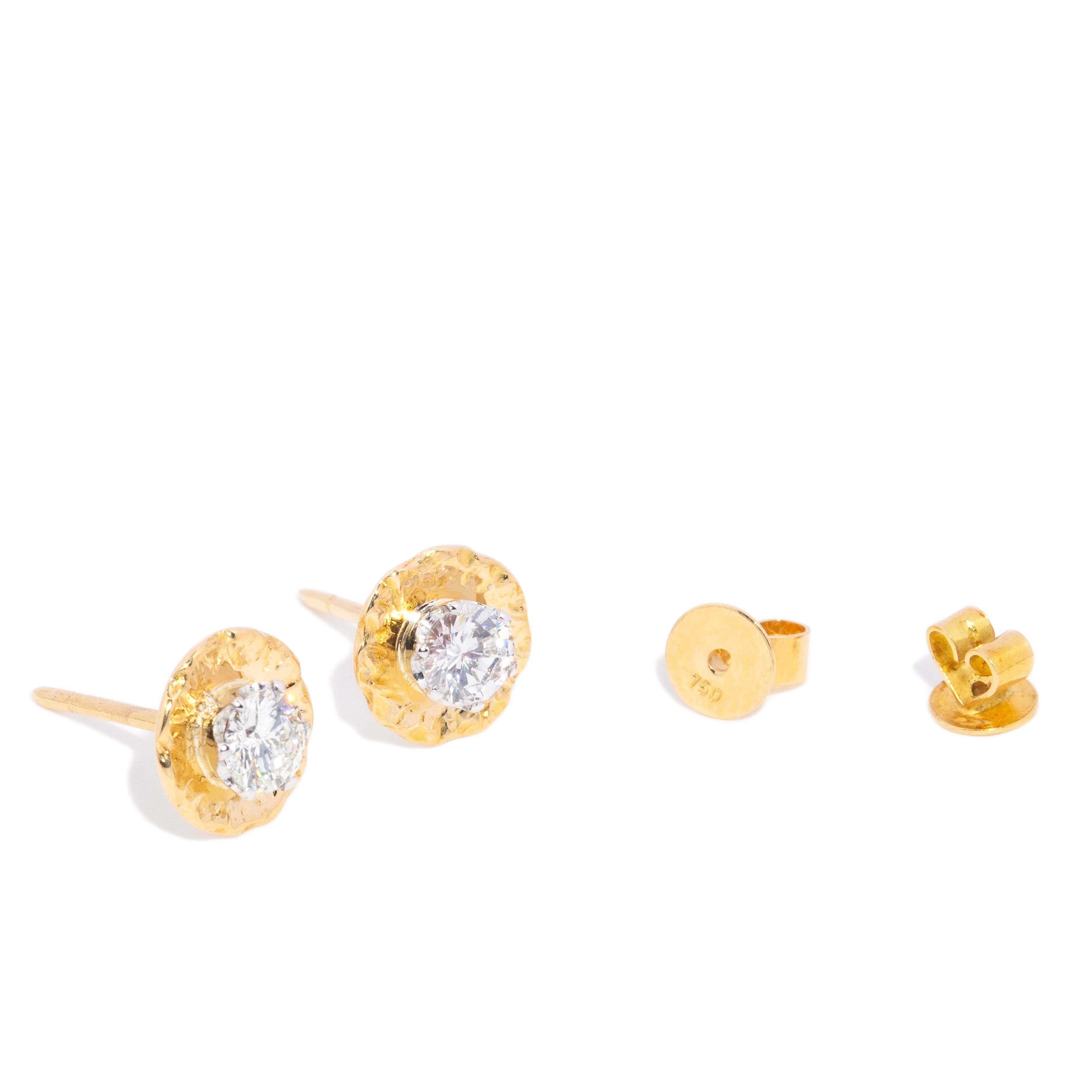 Julia Solitaire Diamond Disc Studs 18K Two Tone Gold Earrings Anthology Jewellers 