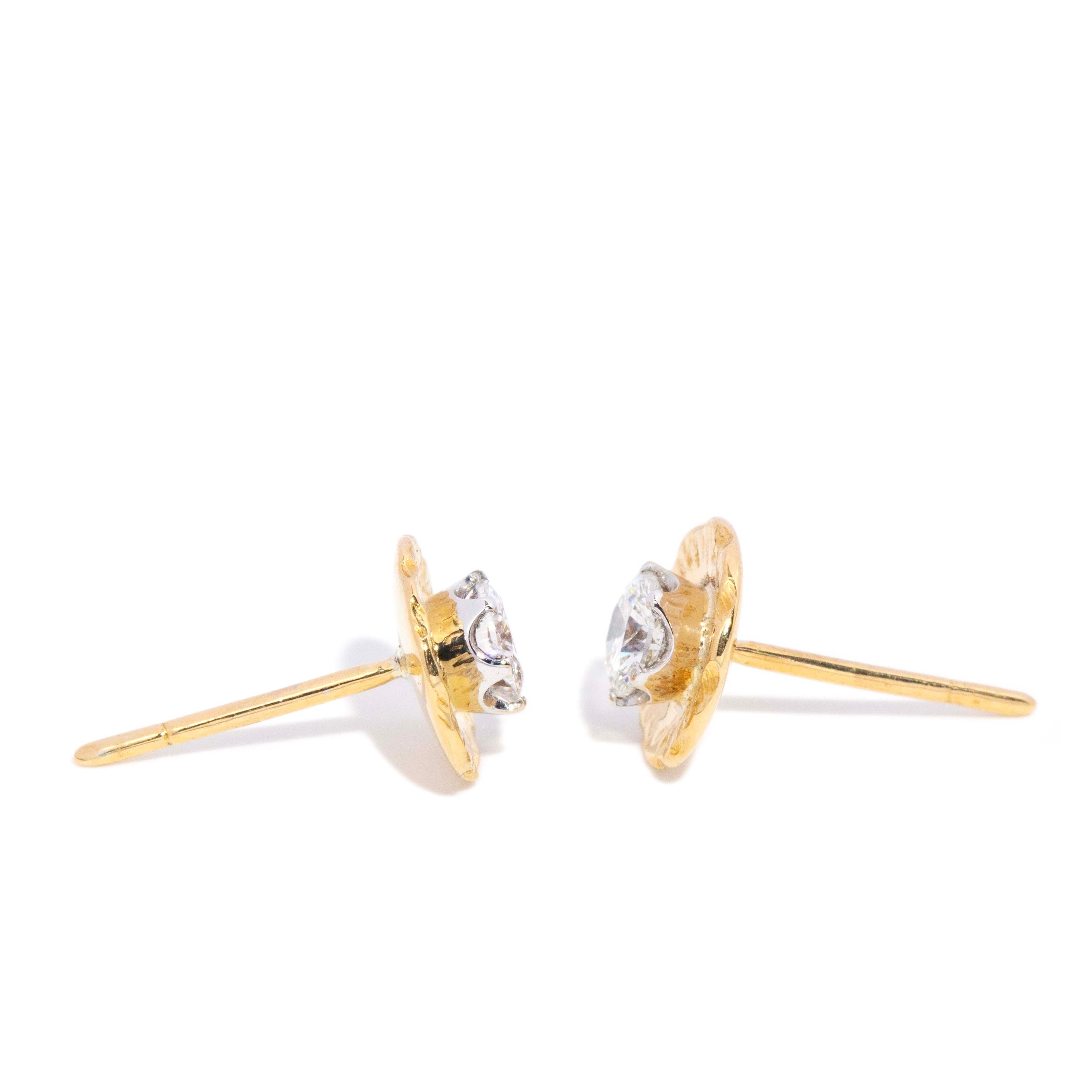 Julia Solitaire Diamond Disc Studs 18K Two Tone Gold Earrings Anthology Jewellers 