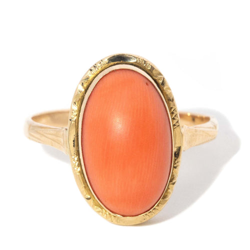 Juno 1960s Orange Coral Cabochon Ring 18K Yellow Gold