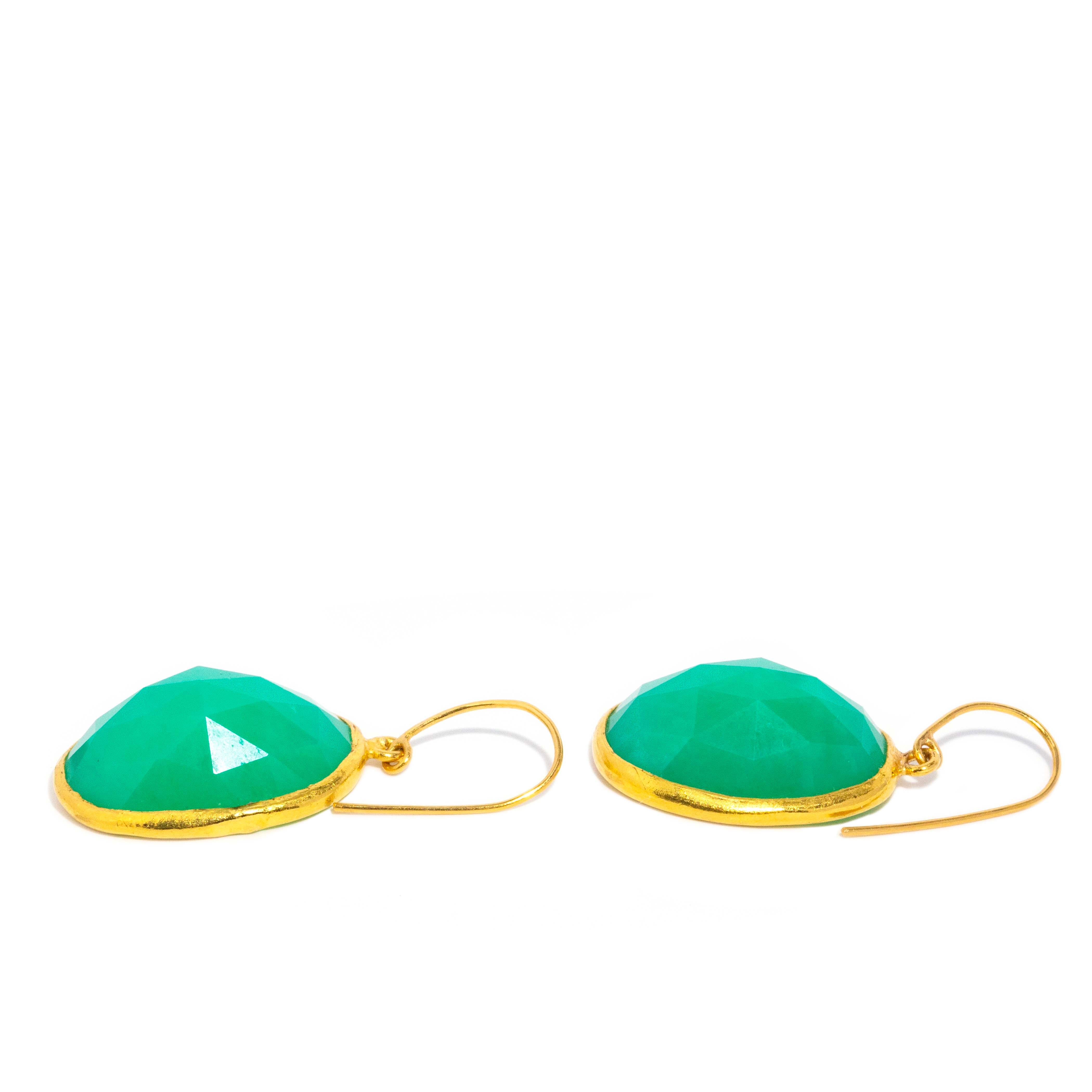 Kaia Vintage Circa 1990s Faceted Oval Chrysoprase Hook Earrings 22ct Yellow Gold Earrings Imperial Jewellery 