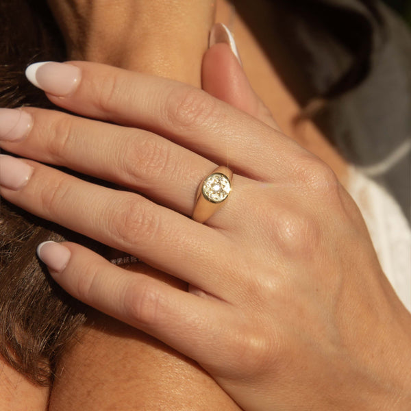 Katya Reinvented Etched Diamond Signet Ring 14ct Gold Rings Imperial Jewellery 