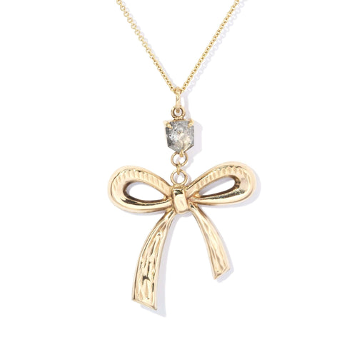 Keelin Salt & Pepper Diamond Reinvented Bow Pendant 9K Yellow Gold