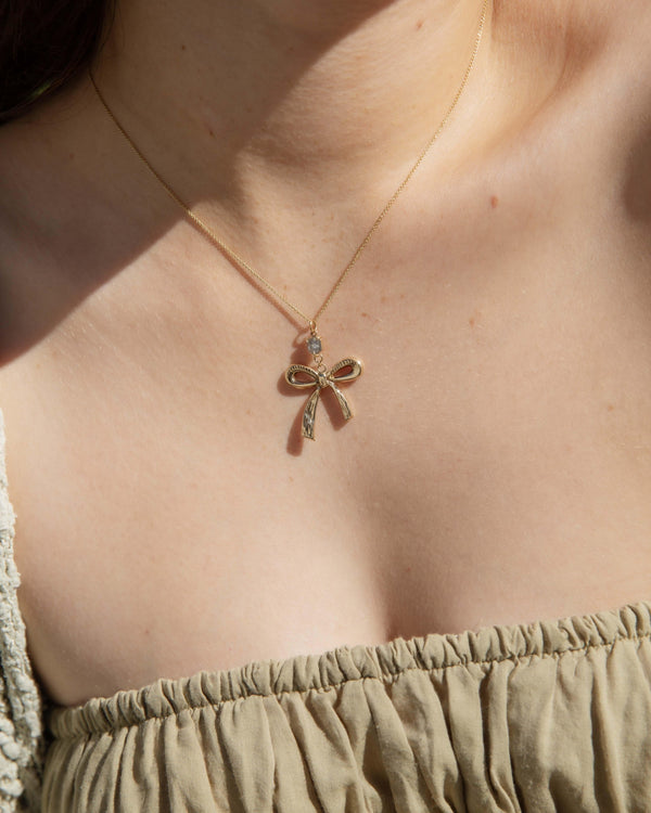 Reinvented Vintage Salt & Pepper Diamond Bow Pendant 9 Carat Gold