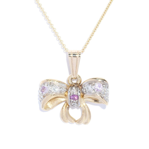 Vintage Circa 1990s Diamond Bow Pendant 9 Carat Gold
