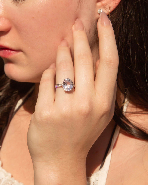 Kenia Pale Kunzite & Diamond Ring 18ct White Gold Rings Imperial Jewellery 