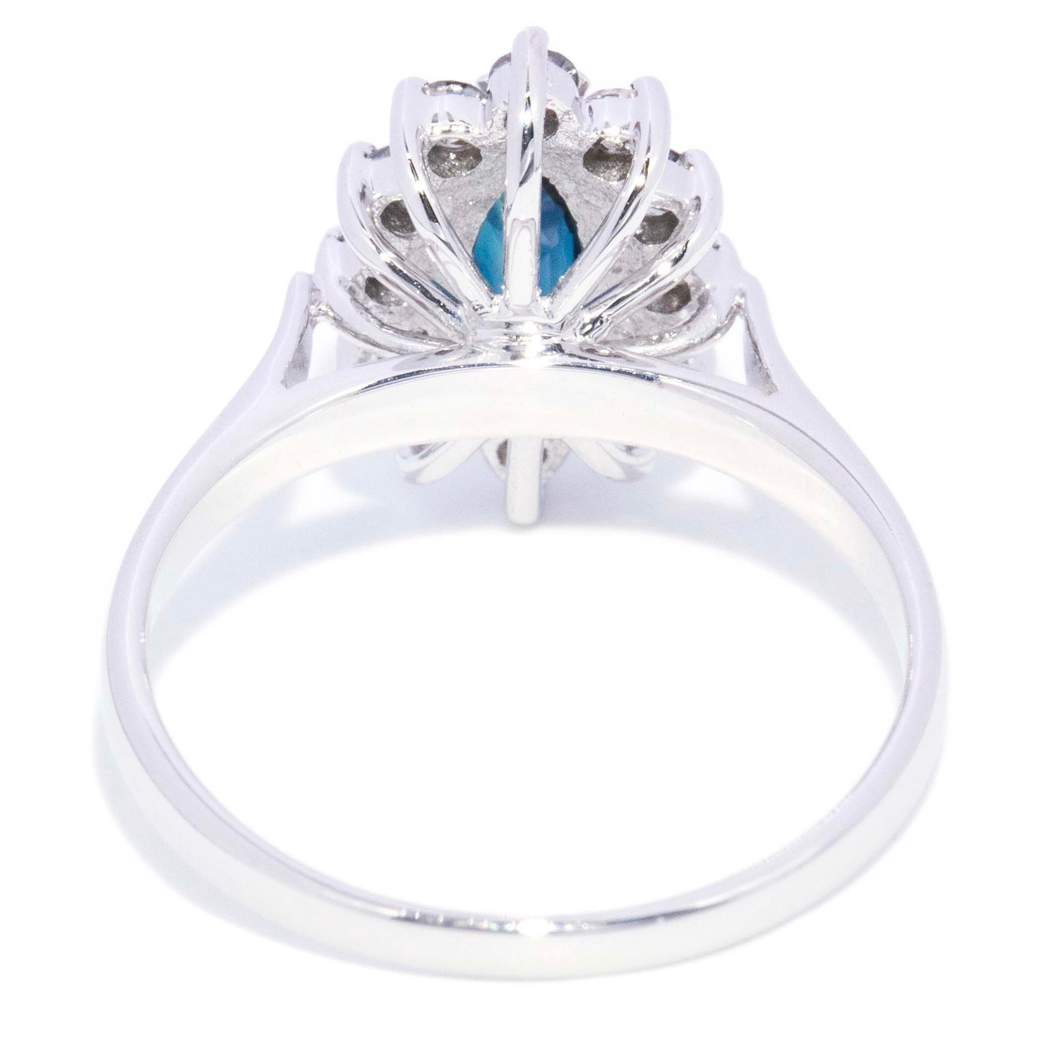 Kitty Blue Sapphire & Diamond Marquise Ring 9K White Gold Rings Anthology Jewellers 