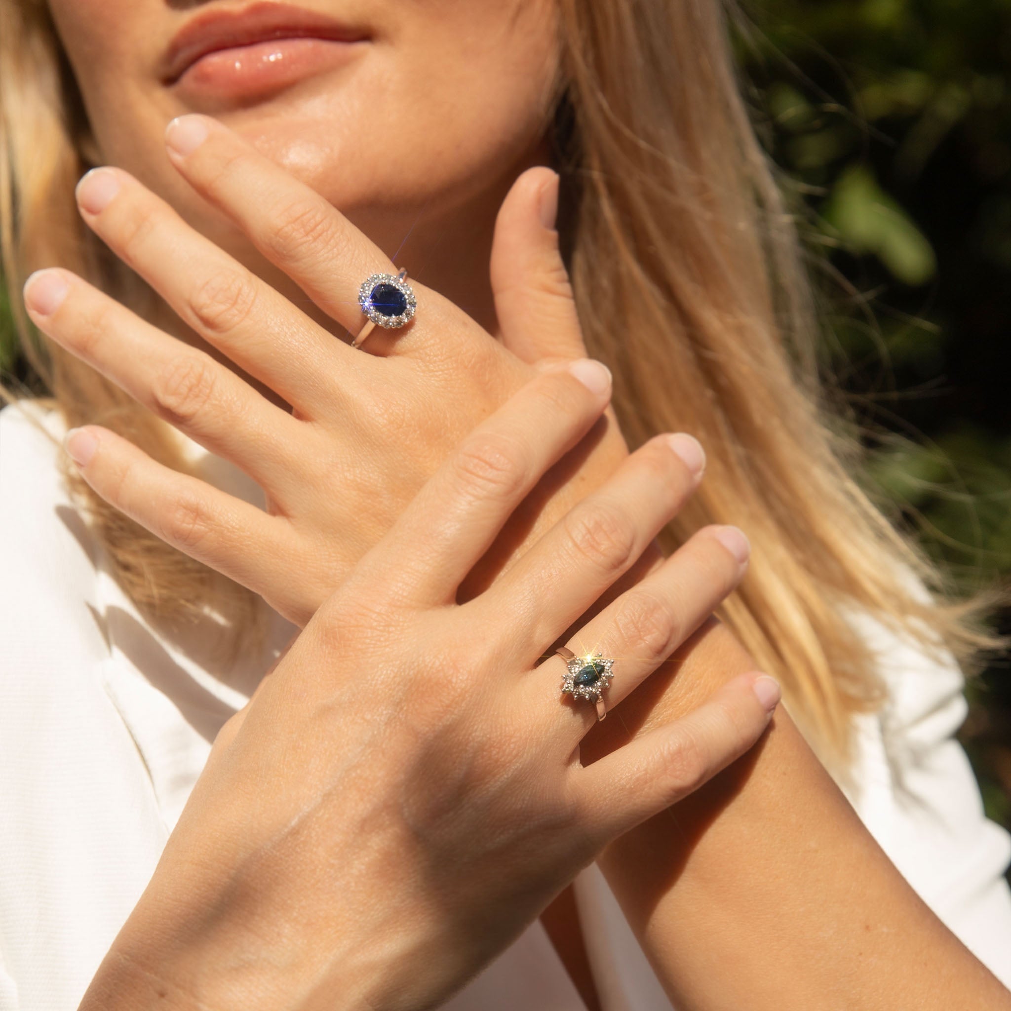 Kitty Blue Sapphire & Diamond Marquise Ring 9K White Gold Rings Anthology Jewellers 