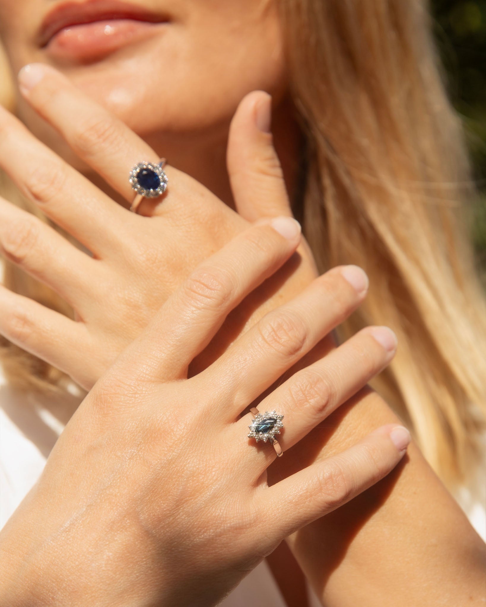 Kitty Blue Sapphire & Diamond Marquise Ring 9K White Gold Rings Anthology Jewellers 