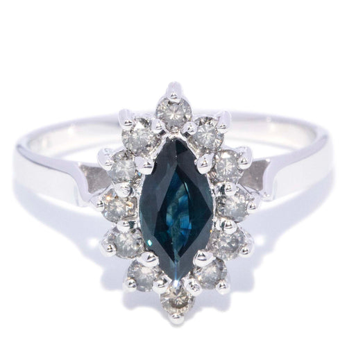 Kitty Blue Sapphire & Diamond Marquise Ring 9K White Gold