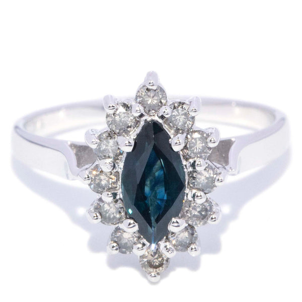 Kitty Blue Sapphire & Diamond Marquise Ring 9K White Gold Rings Anthology Jewellers 