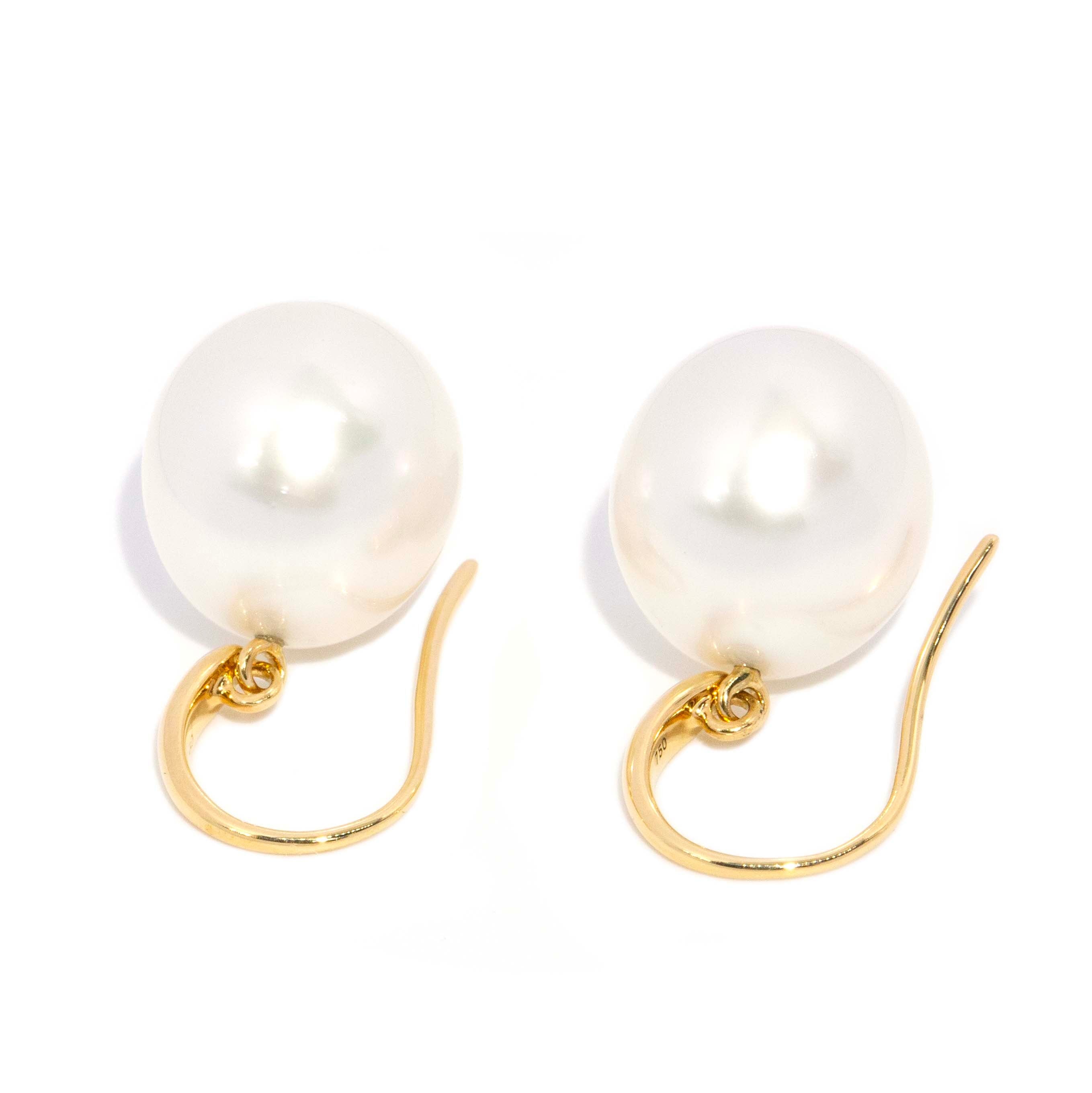 Krea Contemporary Drop Shaped South Sea Pearl Earrings 18ct Yellow Gold Earrings Imperial Jewellery 