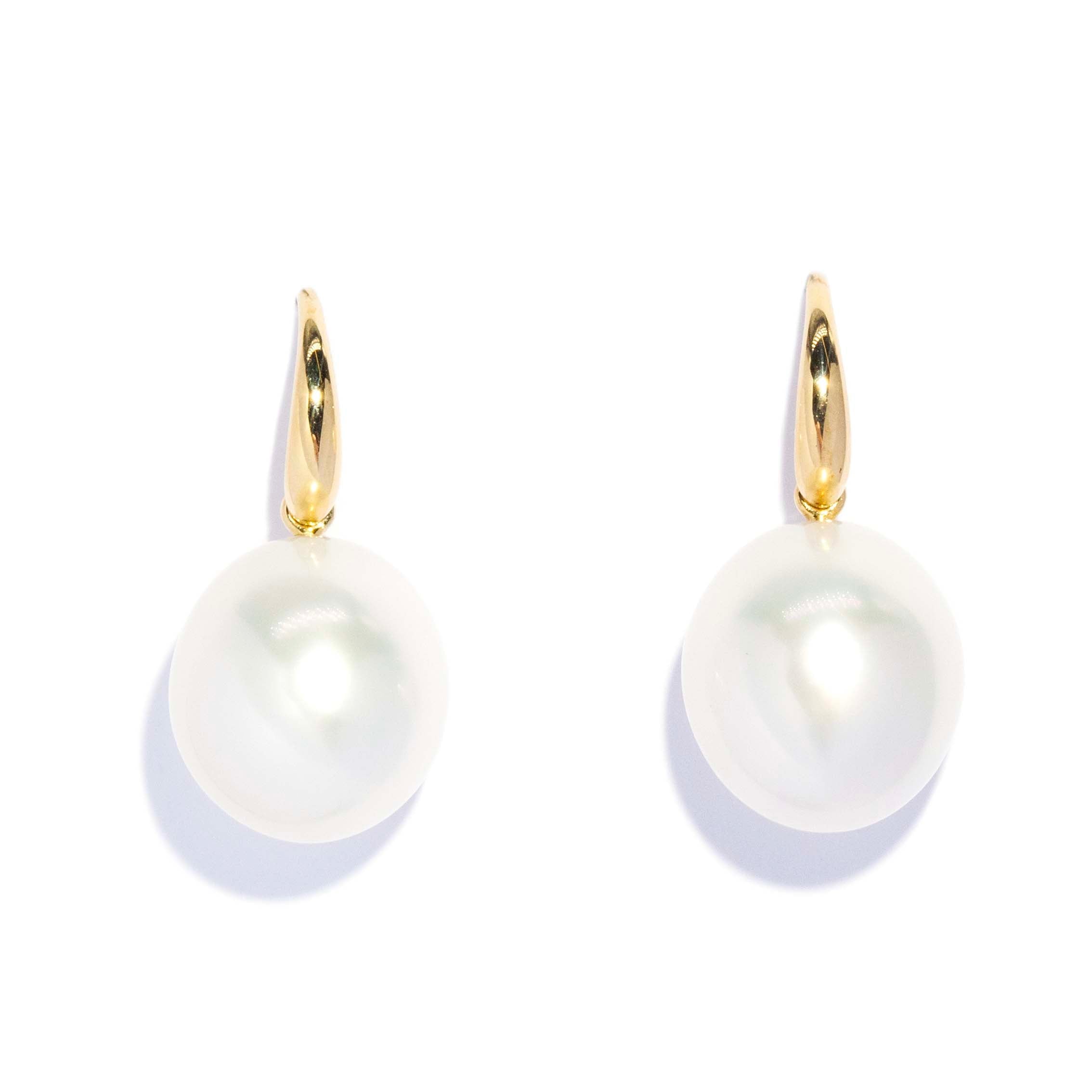 Krea Contemporary Drop Shaped South Sea Pearl Earrings 18ct Yellow Gold Earrings Imperial Jewellery 