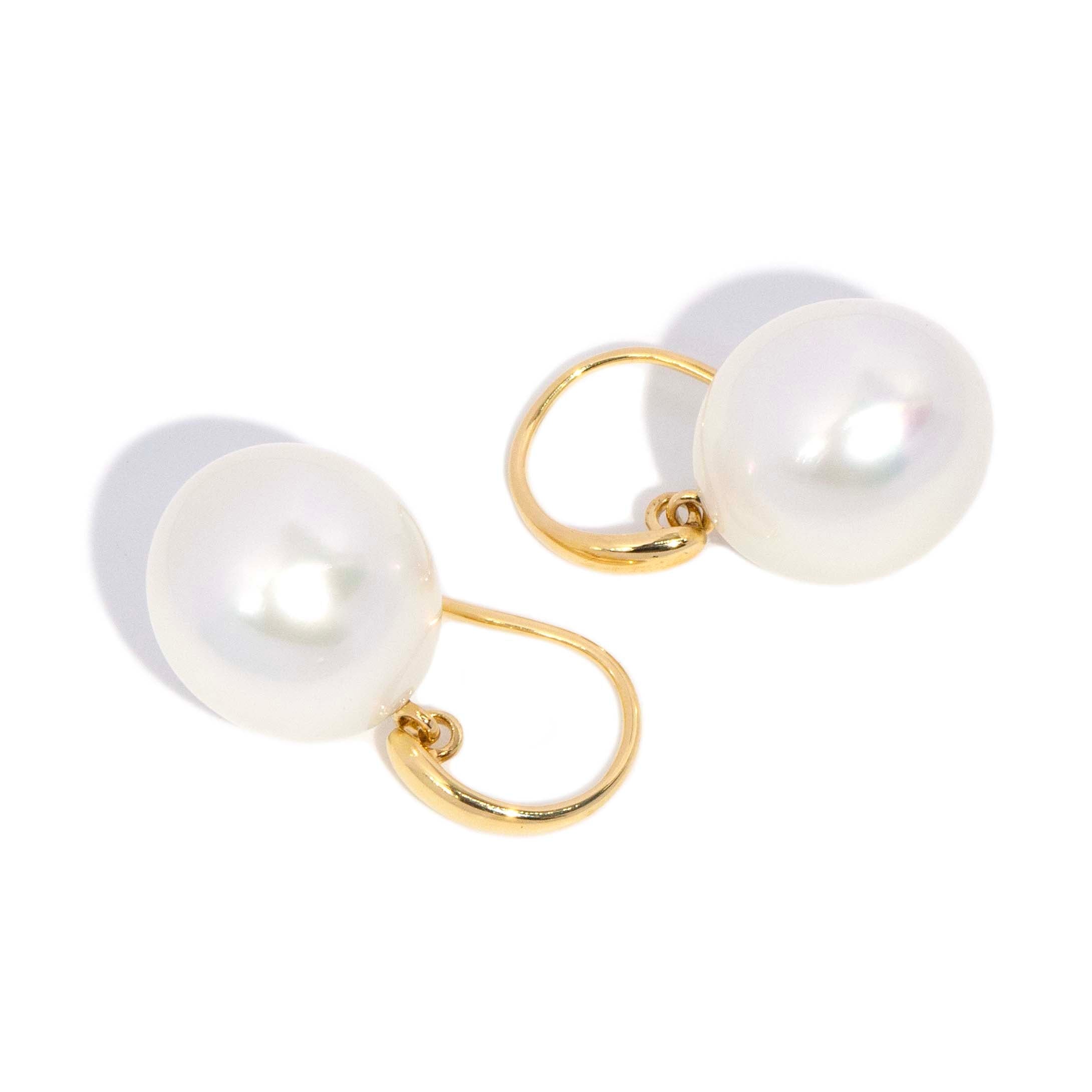 Krea Contemporary Drop Shaped South Sea Pearl Earrings 18ct Yellow Gold Earrings Imperial Jewellery 
