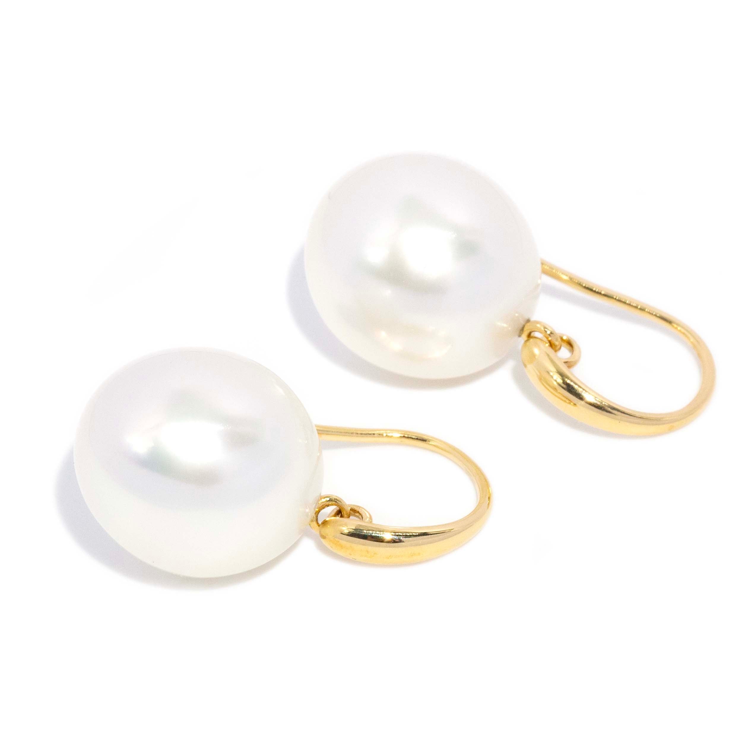 Krea Contemporary Drop Shaped South Sea Pearl Earrings 18ct Yellow Gold Earrings Imperial Jewellery 