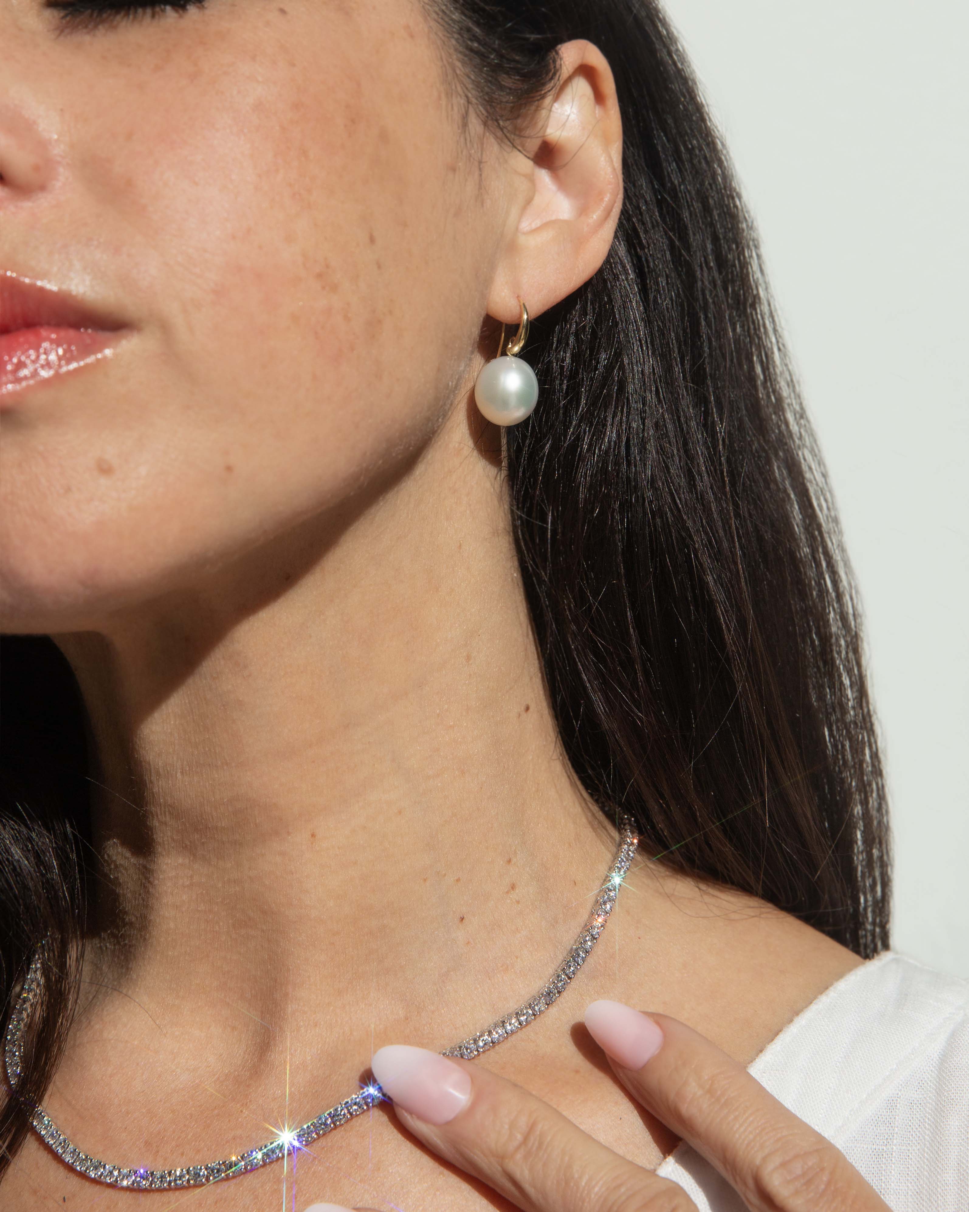 Krea Contemporary Drop Shaped South Sea Pearl Earrings 18ct Yellow Gold Earrings Imperial Jewellery 