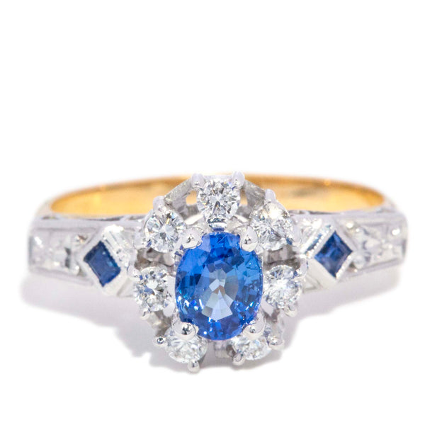 Kyra 1950s Sapphire & Diamond Cluster Ring 18K Two Tone Gold