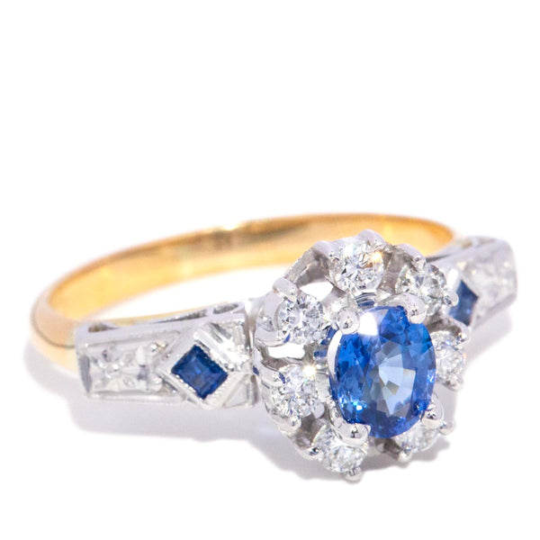 Kyra 1950s Sapphire & Diamond Cluster Ring 18K Two Tone Gold