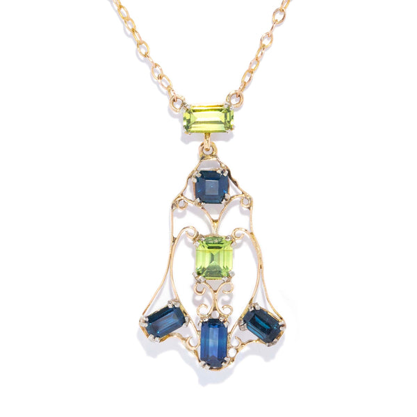 Lacey Antique Peridot & Sapphire Necklace 12ct Gold Pendants/Necklaces Imperial Jewellery 