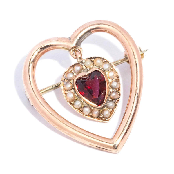 Leilani Antique Garnet Seed Pearl Heart Brooch 9ct Rose Gold Brooches Imperial Jewellery 
