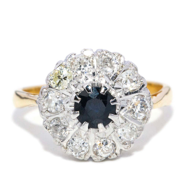Lilianna 1980s Sapphire Diamond Cluster Ring 18ct Rings Imperial Jewellery 