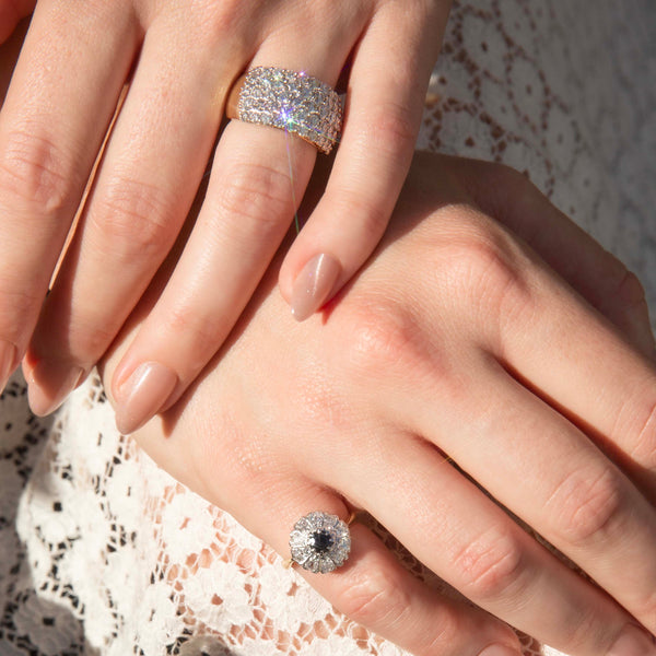 Lilianna 1980s Sapphire Diamond Cluster Ring 18ct Rings Imperial Jewellery 