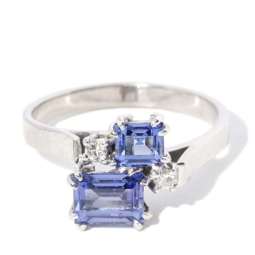 Lilly 1970s Tanzanite Diamond Crossover Ring 18K White Gold