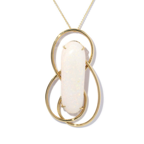 Linnea 1980s White Opal Wire Frame Pendant 18K Yellow Gold