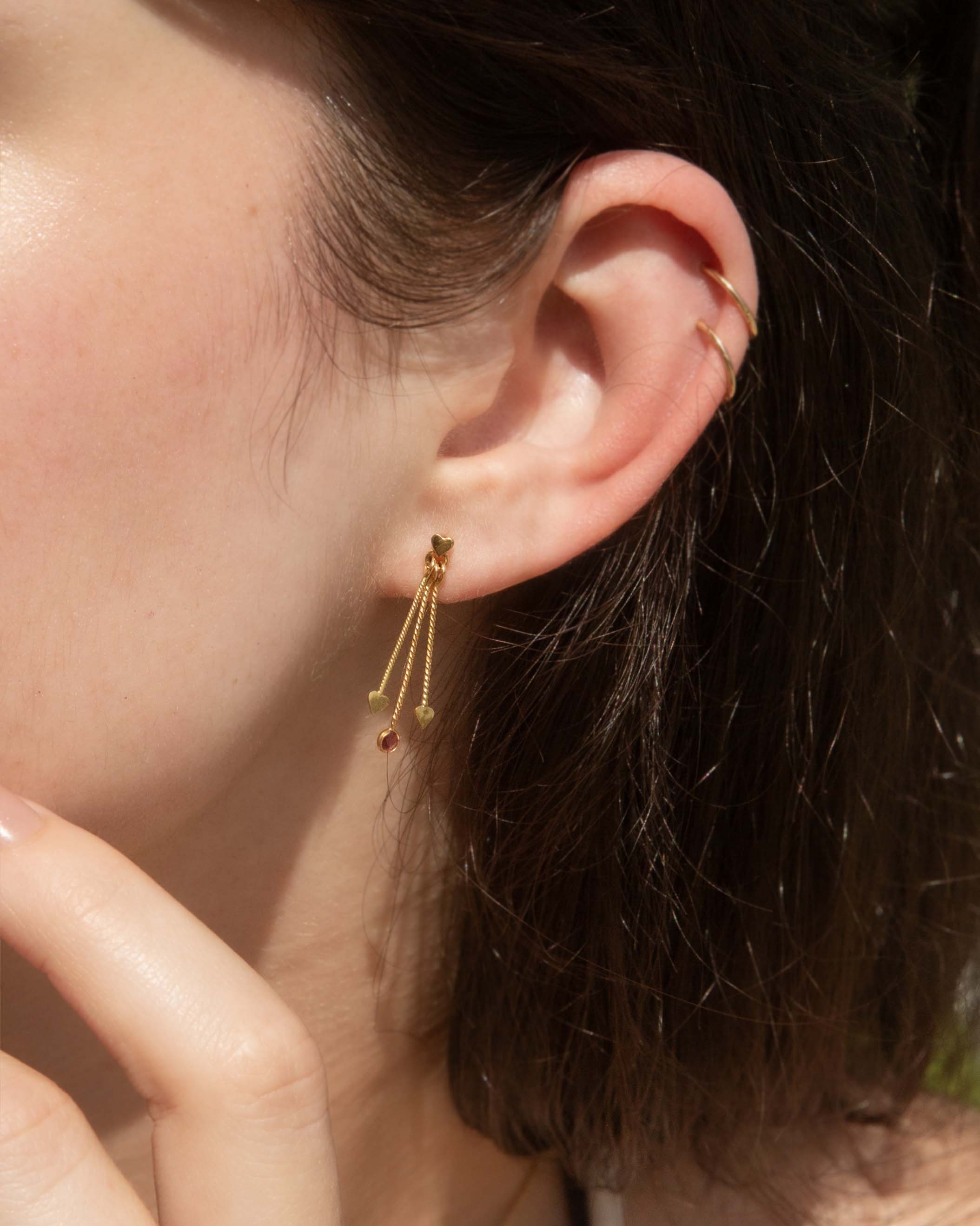 Liona 1970s Ruby Heart Drop Earrings 9K Yellow Gold Earrings Imperial Jewellery 