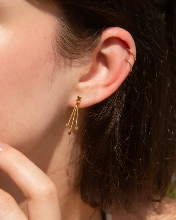Liona 1970s Ruby Heart Drop Earrings 9K Yellow Gold Earrings Imperial Jewellery 