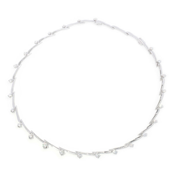 Contemporary Diamond Fancy Bar Link Necklace 18 Carat White Gold