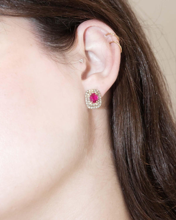 Vintage Circa 1990s Tourmaline & Diamond Studs 9 Carat Yellow Gold