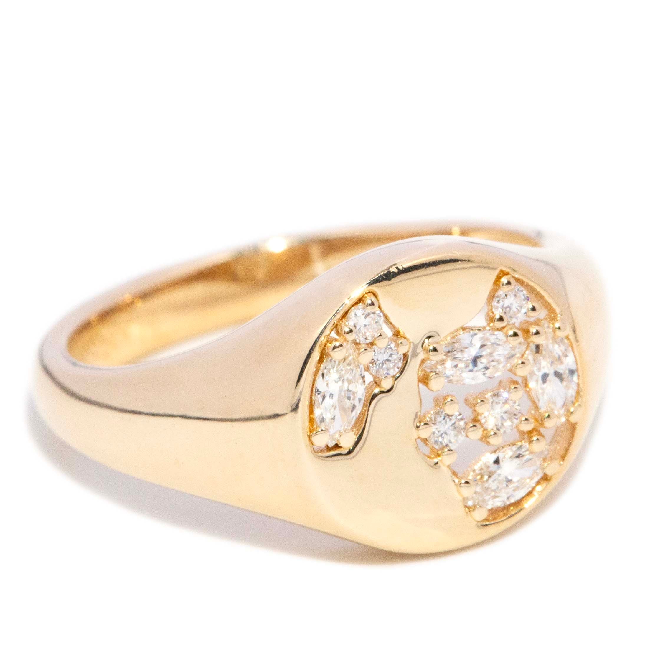 Lori Diamond Openwork Flared Signet Ring 14K Yellow Gold Rings Imperial Jewellery 