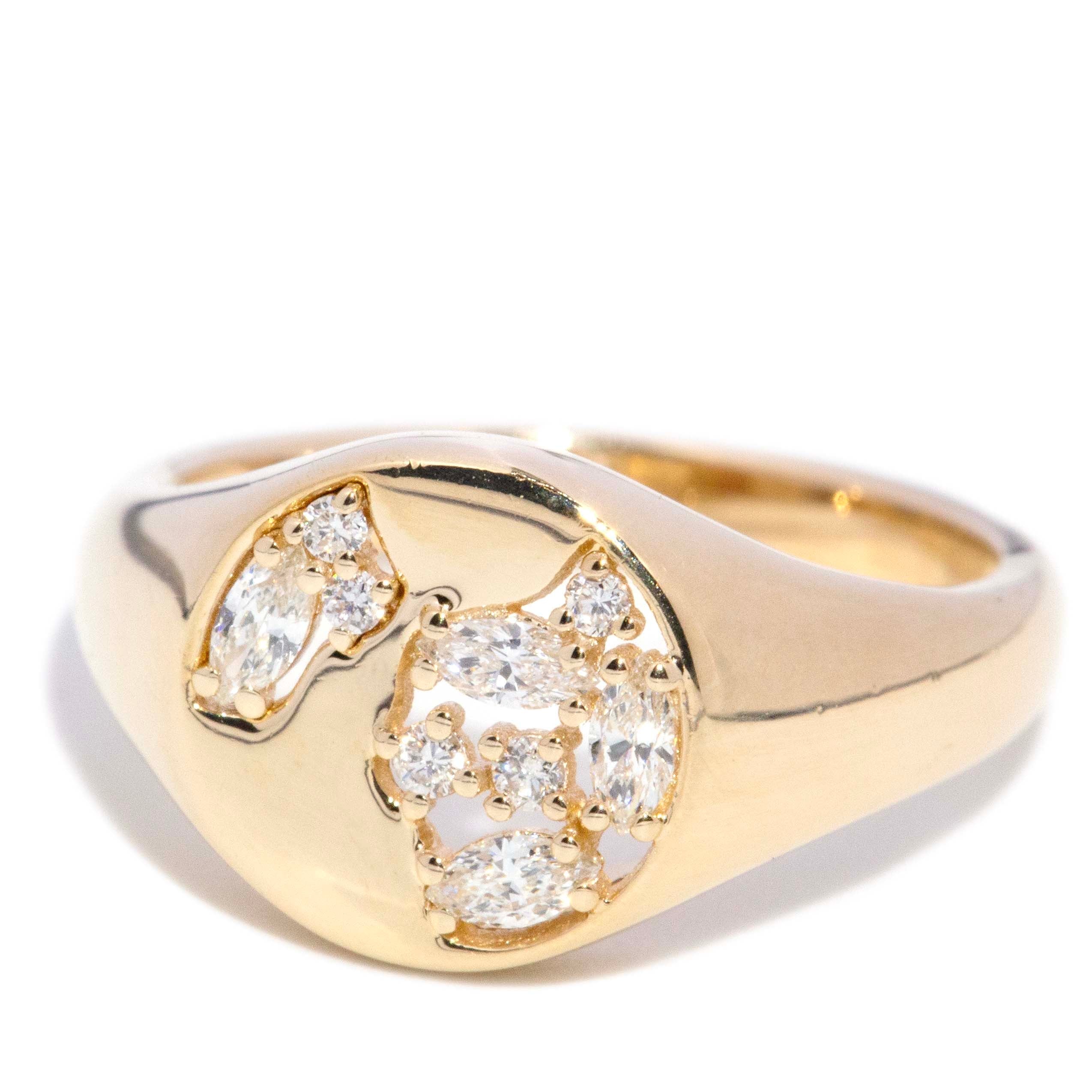 Lori Diamond Openwork Flared Signet Ring 14K Yellow Gold Rings Imperial Jewellery 