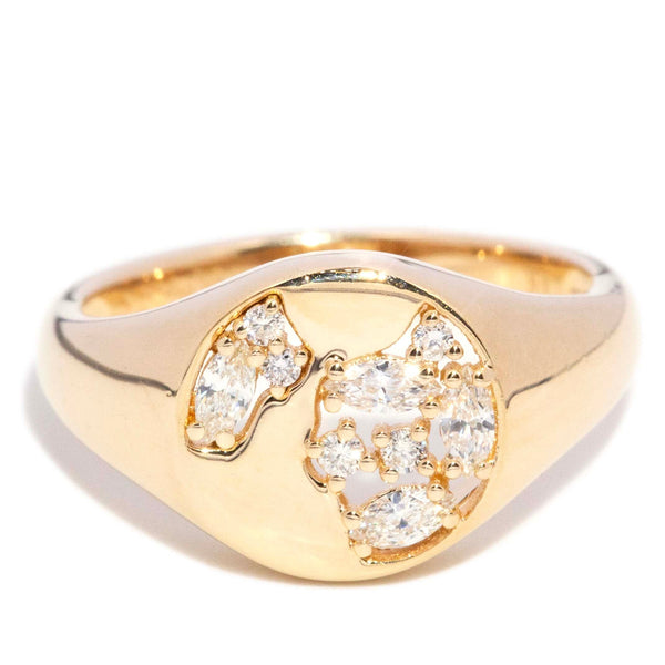 Lori Diamond Openwork Flared Signet Ring 14K Yellow Gold Rings Imperial Jewellery 