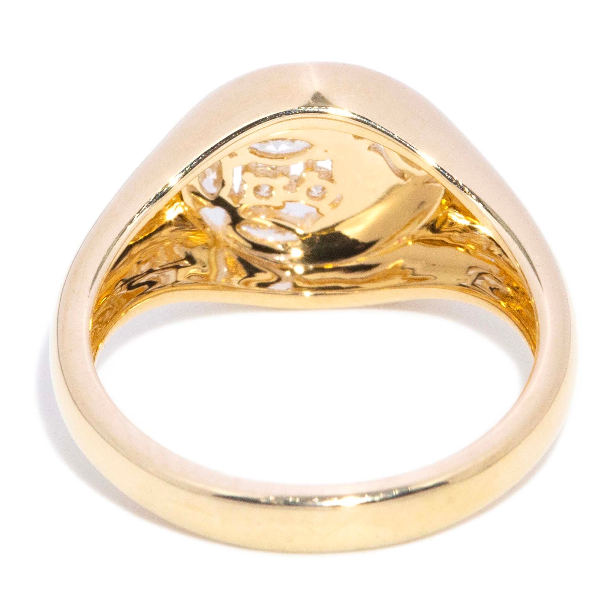 Lori Diamond Openwork Flared Signet Ring 14K Yellow Gold Rings Imperial Jewellery 