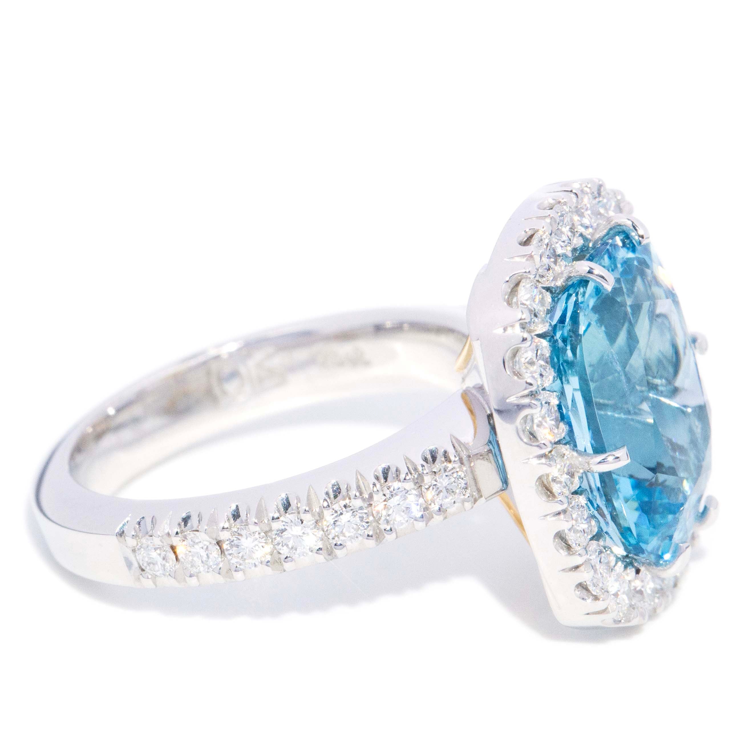 Lorna 5.55ct Aquamarine & Diamond Halo Ring 18K White Gold Rings Anthology Jewellers 