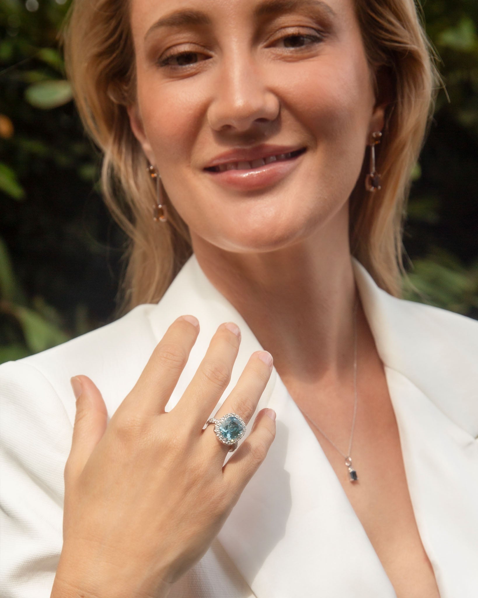 Lorna 5.55ct Aquamarine & Diamond Halo Ring 18K White Gold Rings Anthology Jewellers 