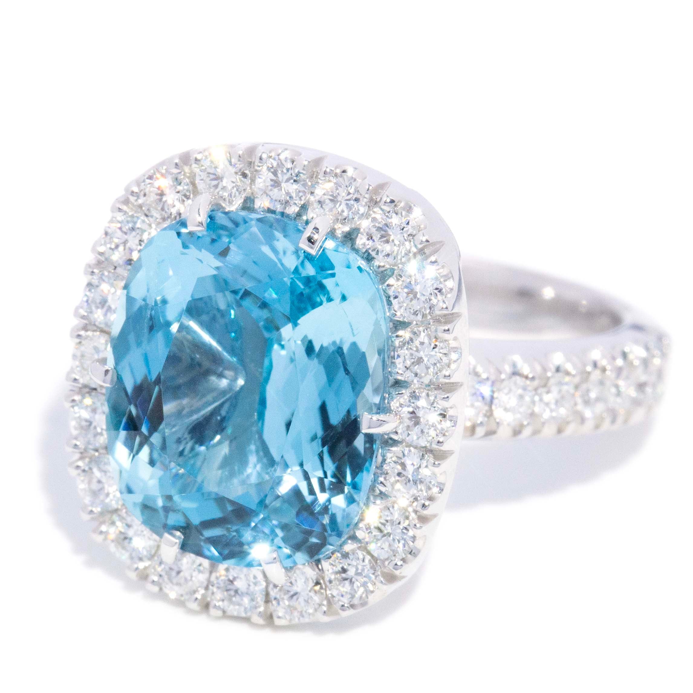 Lorna 5.55ct Aquamarine & Diamond Halo Ring 18K White Gold Rings Anthology Jewellers 