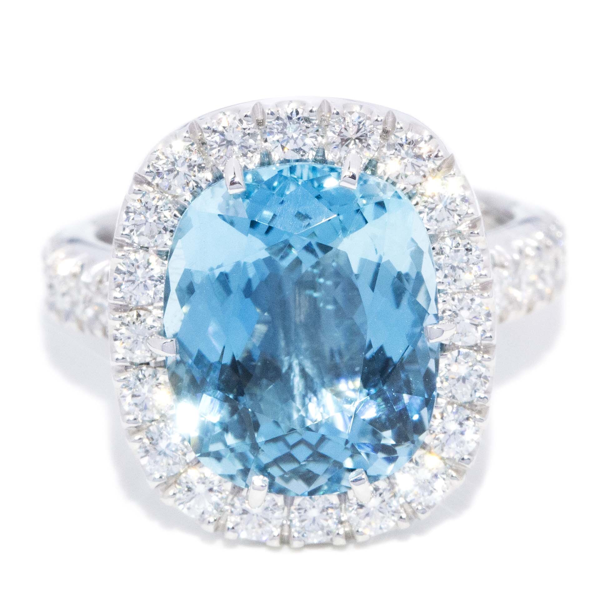 Lorna 5.55ct Aquamarine & Diamond Halo Ring 18K White Gold Rings Anthology Jewellers 