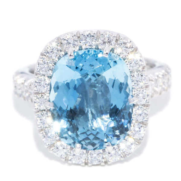 Lorna 5.55ct Aquamarine & Diamond Halo Ring 18K White Gold Rings Anthology Jewellers 