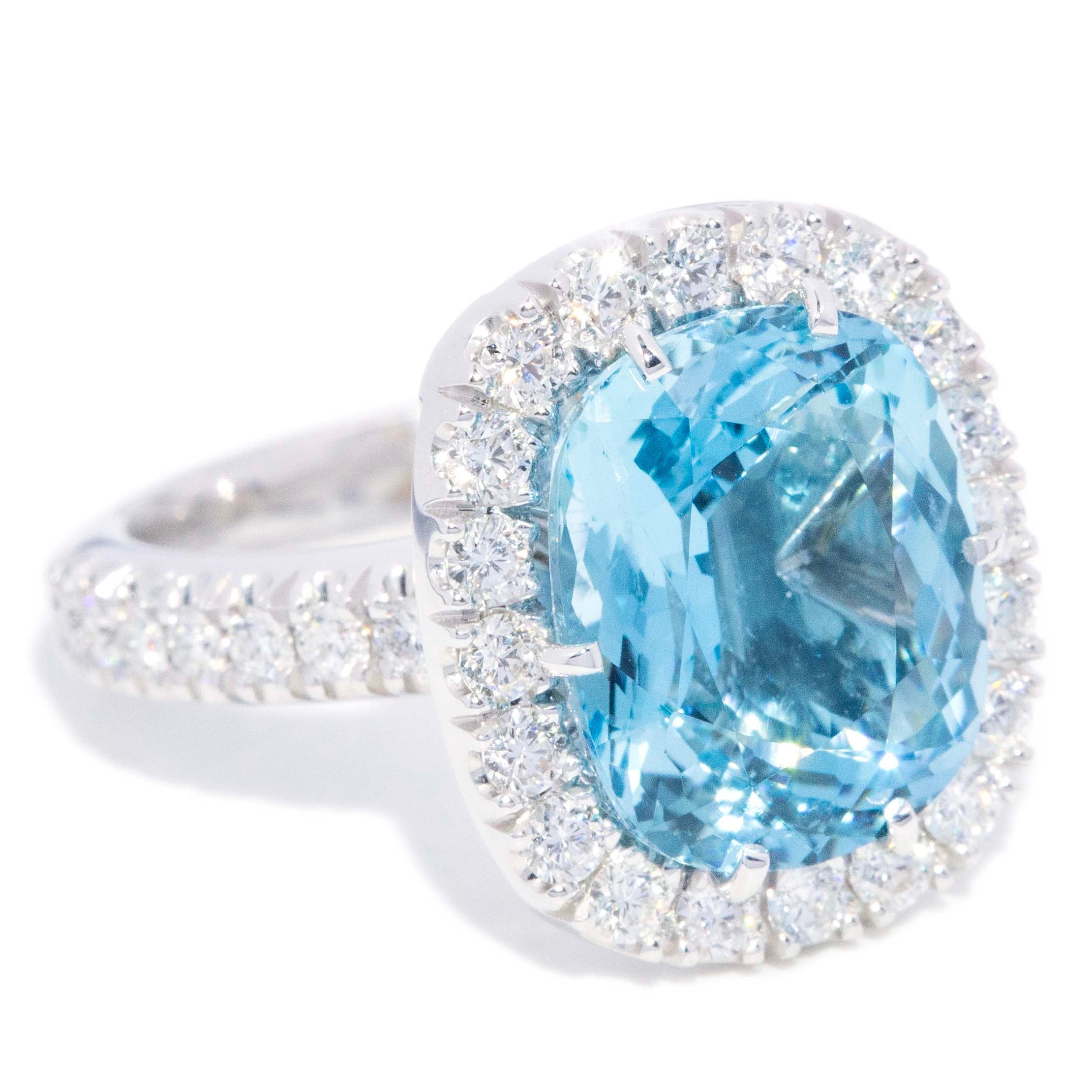 Lorna 5.55ct Aquamarine & Diamond Halo Ring 18K White Gold Rings Anthology Jewellers 