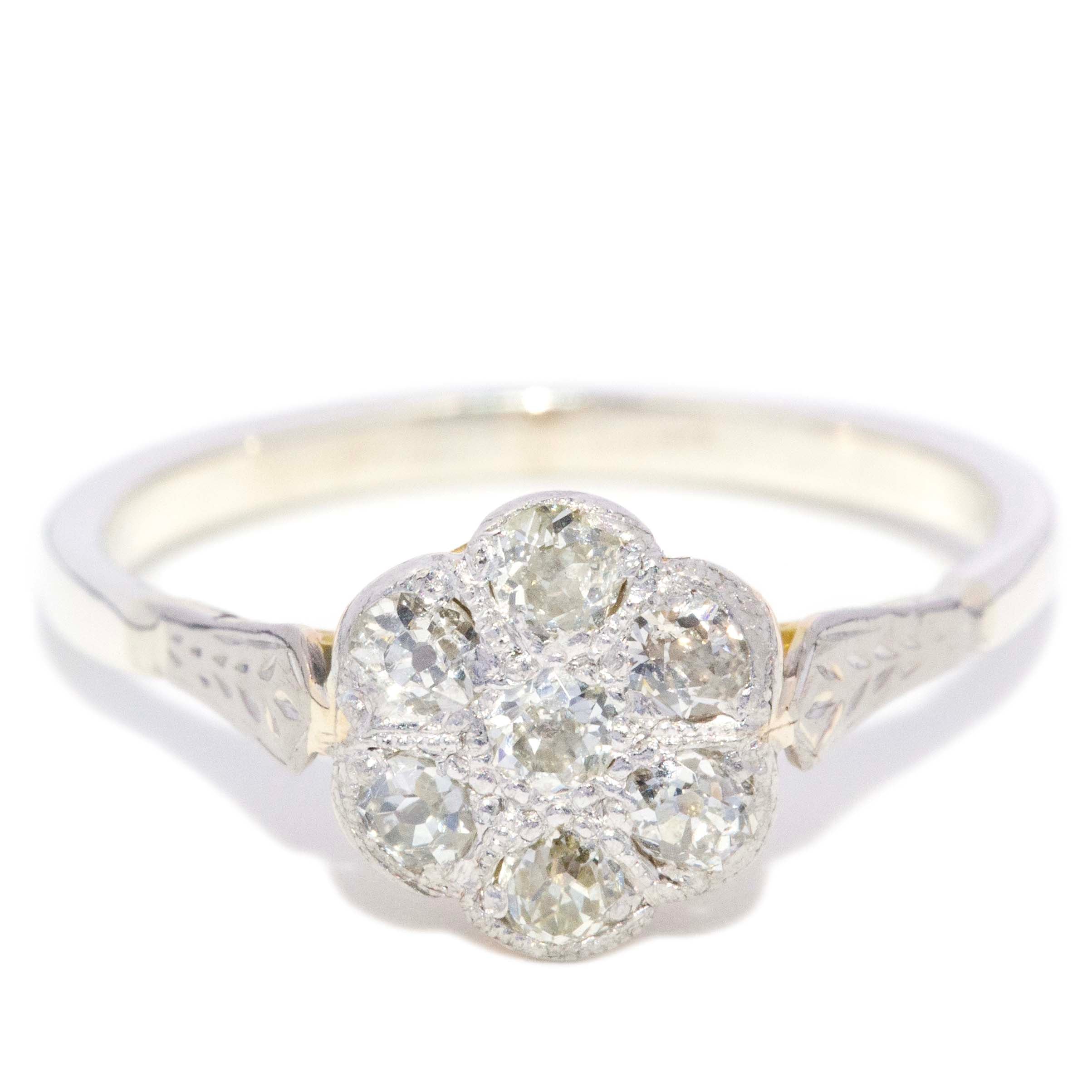 Lottie 1940s Old Cut Diamond Cluster Ring 9K White Gold