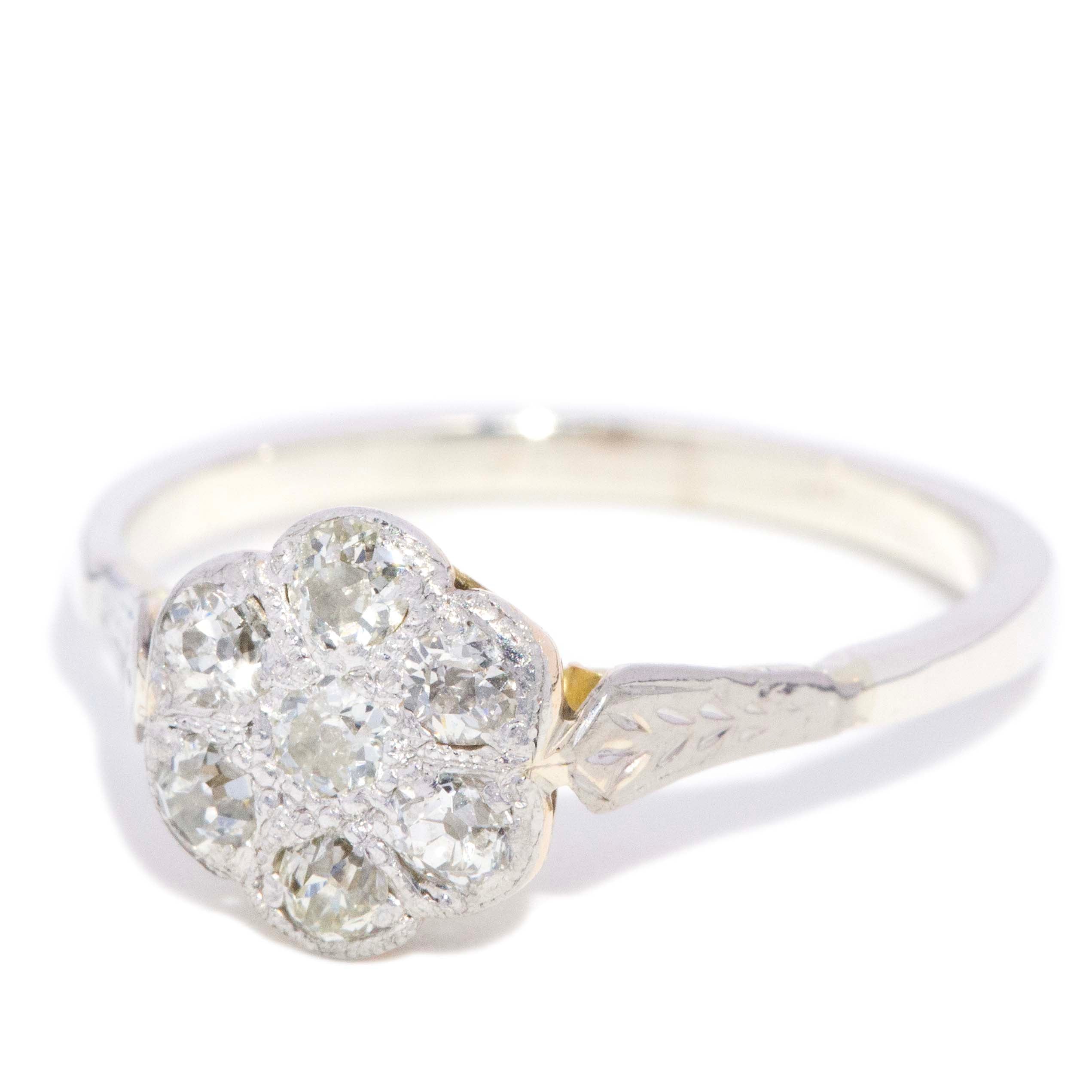 Lottie 1940s Old Cut Diamond Cluster Ring 9K White Gold