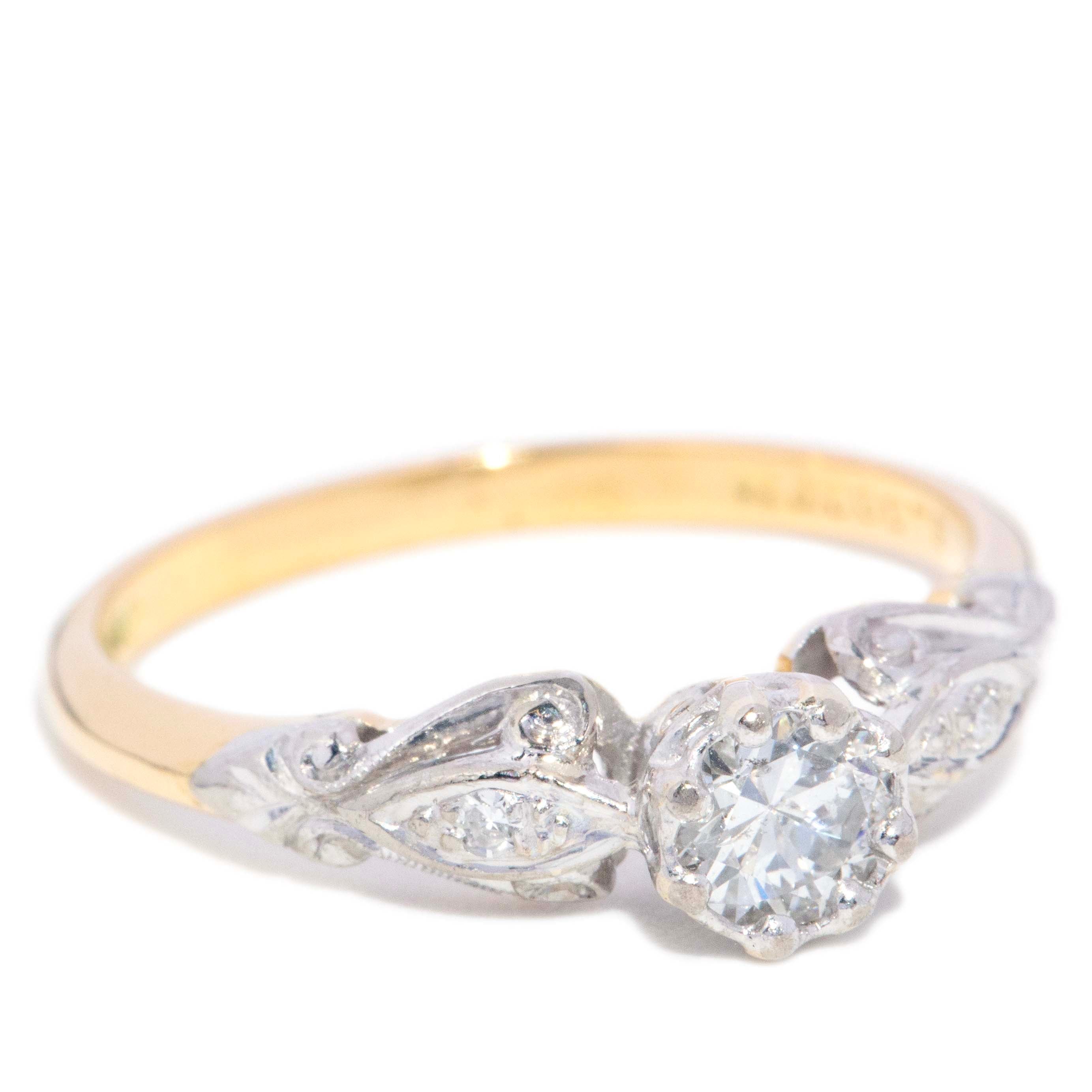 Louisa Old Cut Diamond Leaf Ring 18K Yellow Gold & Platinum Rings Imperial Jewellery 