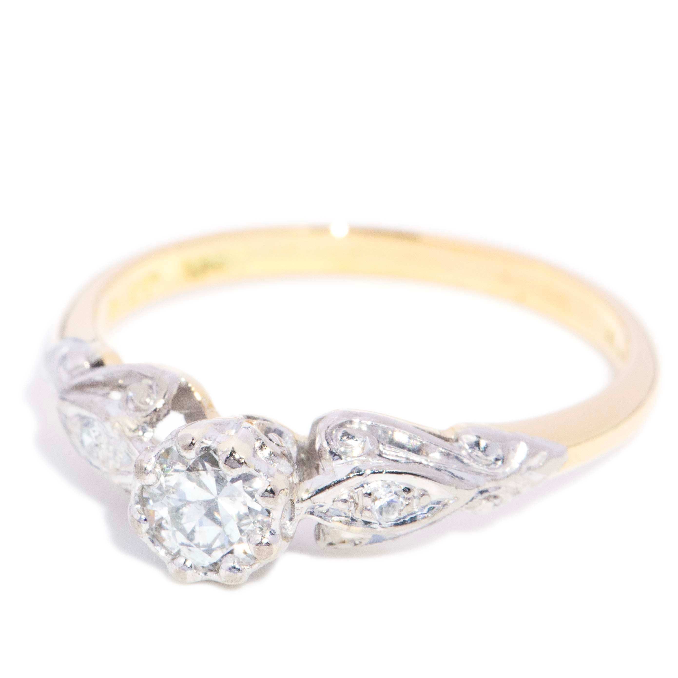 Louisa Old Cut Diamond Leaf Ring 18K Yellow Gold & Platinum Rings Imperial Jewellery 