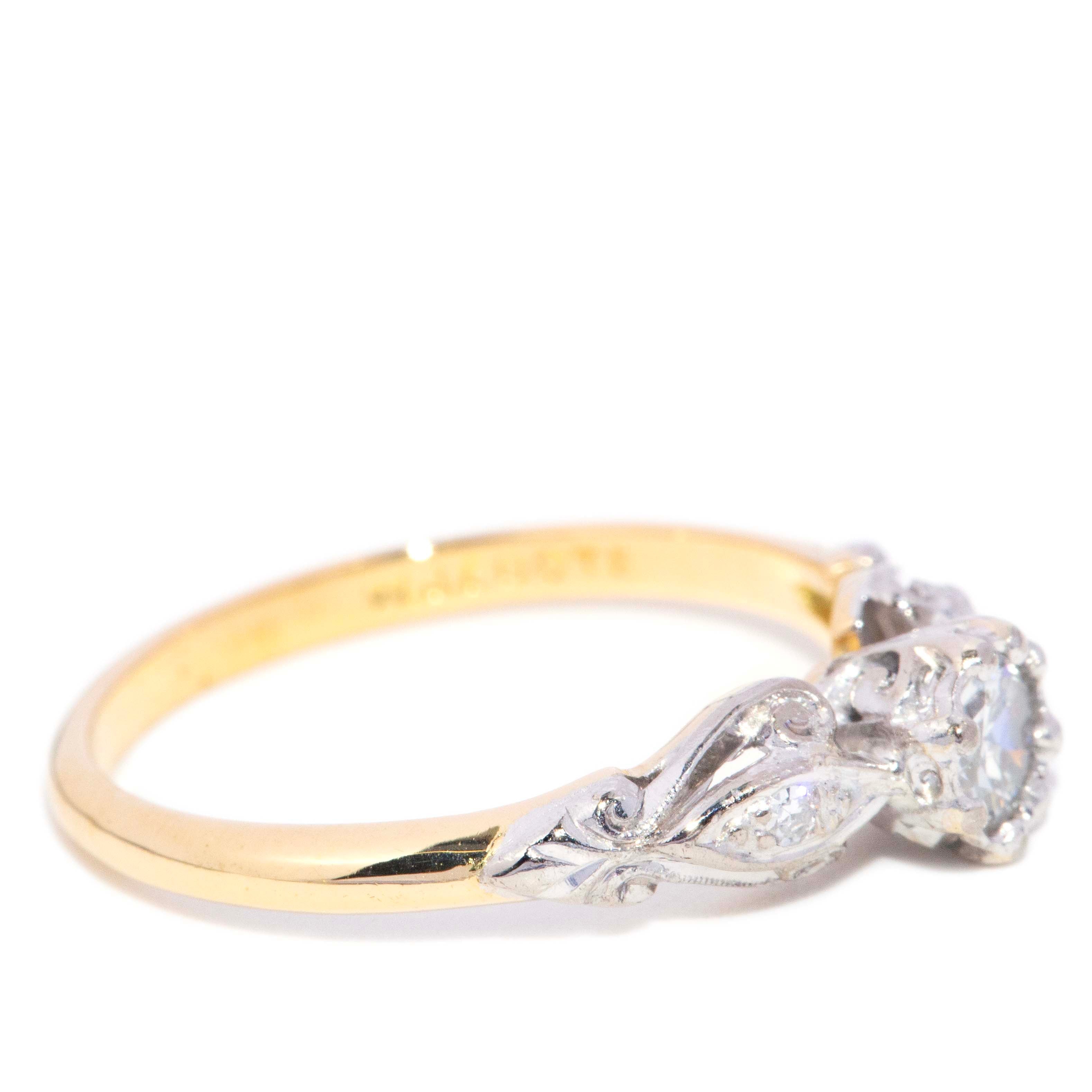 Louisa Old Cut Diamond Leaf Ring 18K Yellow Gold & Platinum Rings Imperial Jewellery 