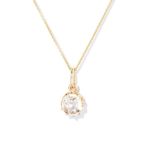 Vintage Circa 1930s White Zircon Solitaire Pendant 15 Carat Yellow Gold