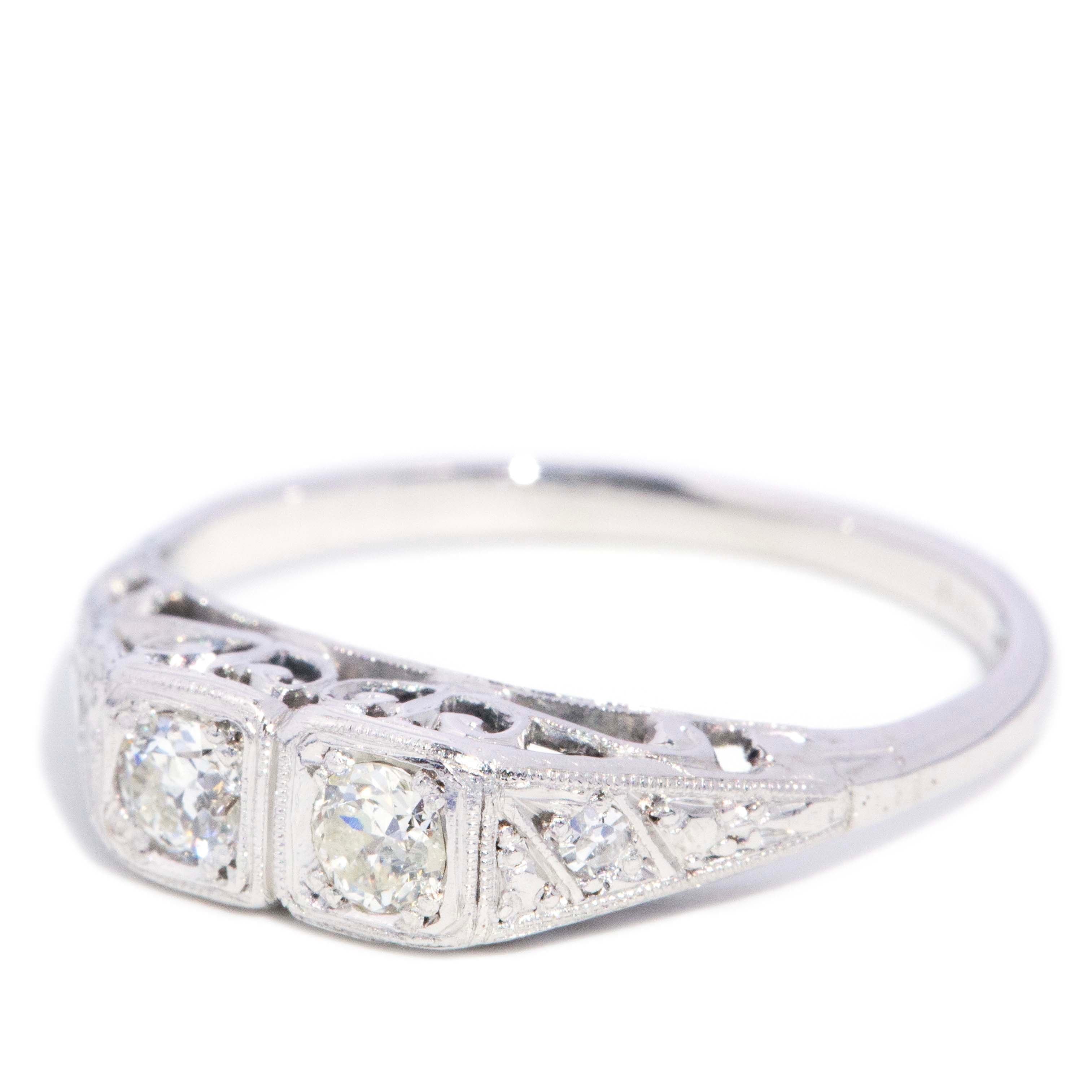 Lydia Twin Old Cut Diamond Filigree Ring 18K White Gold Rings Imperial Jewellery 