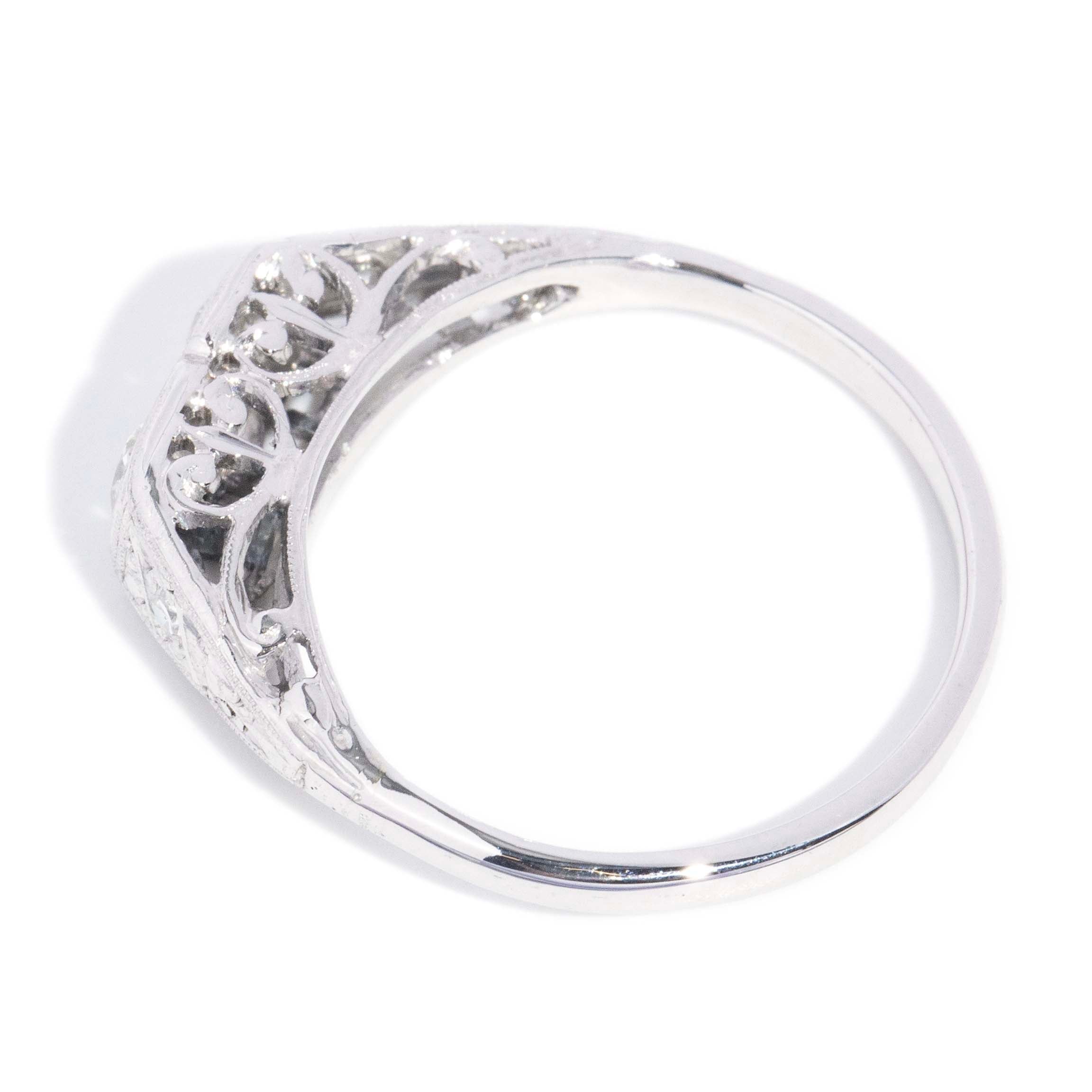 Lydia Twin Old Cut Diamond Filigree Ring 18K White Gold Rings Imperial Jewellery 