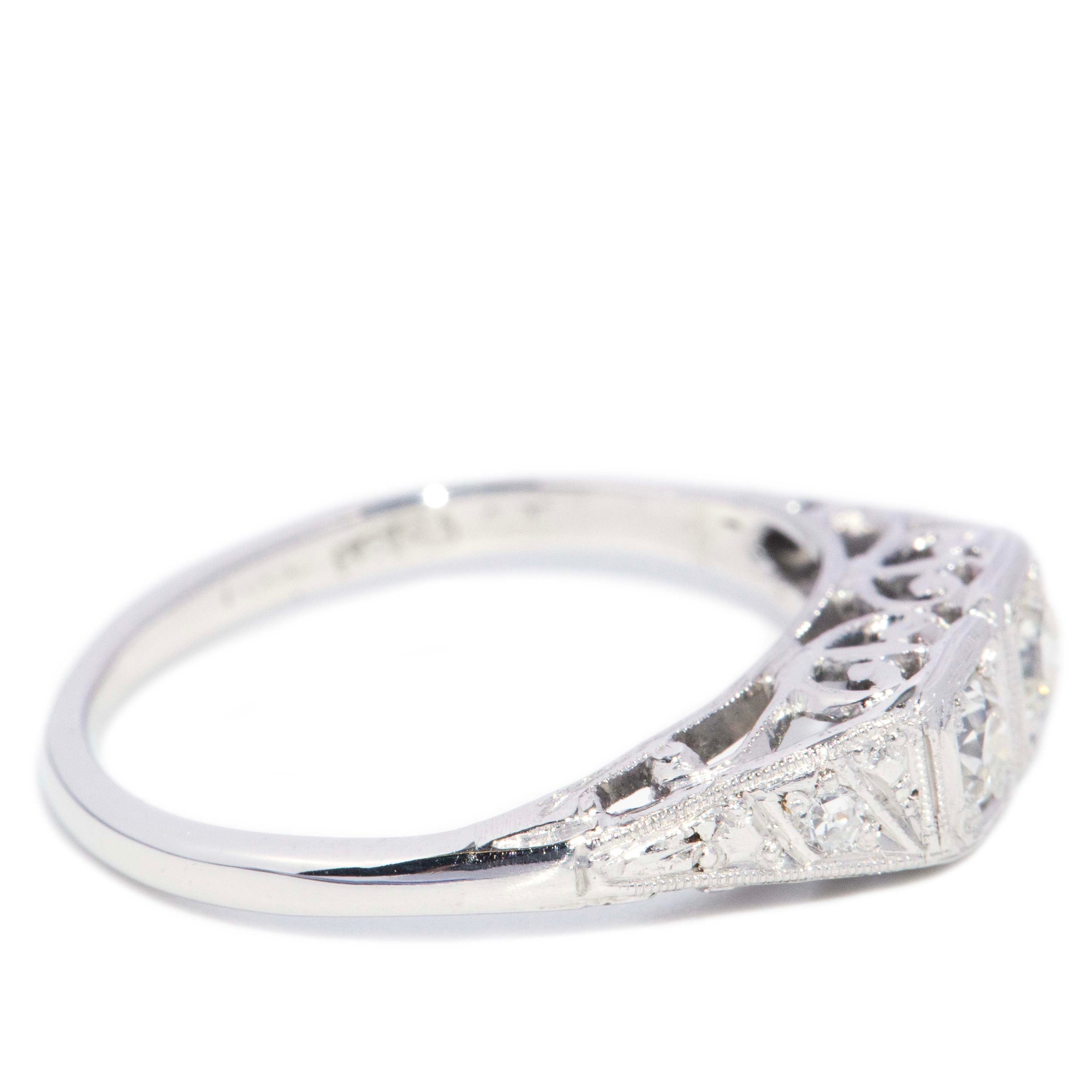 Lydia Twin Old Cut Diamond Filigree Ring 18K White Gold Rings Imperial Jewellery 